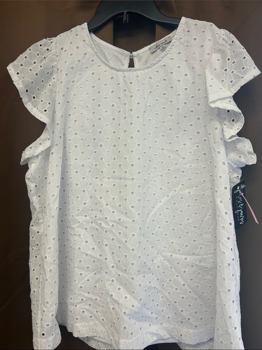 white birch White Eyelet Ruffle Sleeve Blouse XL NWT